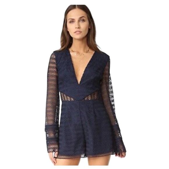 Keepsake the Label Romper Womens Size L Navy Blue Crocheted Lace Cutouts Lined - Picture 1 of 12